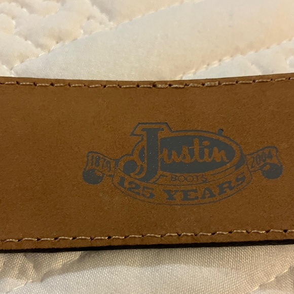 Justin Boots Black and Brown Belt with Silver Cross Buckle - Picture 2 of 5